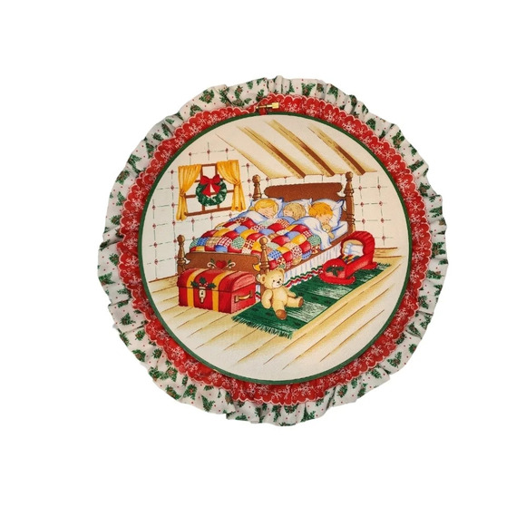 Vintage Christmas Round Embroidery Hoop Wall Hanging Set of 2 Santa Tree Kids - Picture 3 of 10